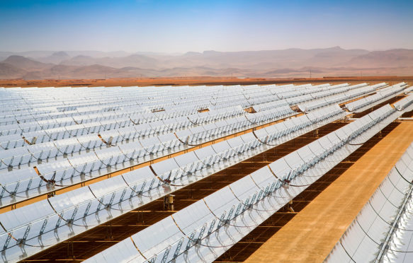 JT0C8A Solar thermal sustainable energy, Noor Ouarzazate Concentrated Solar Power Station Complex. Morocco, Maghreb North Africa.