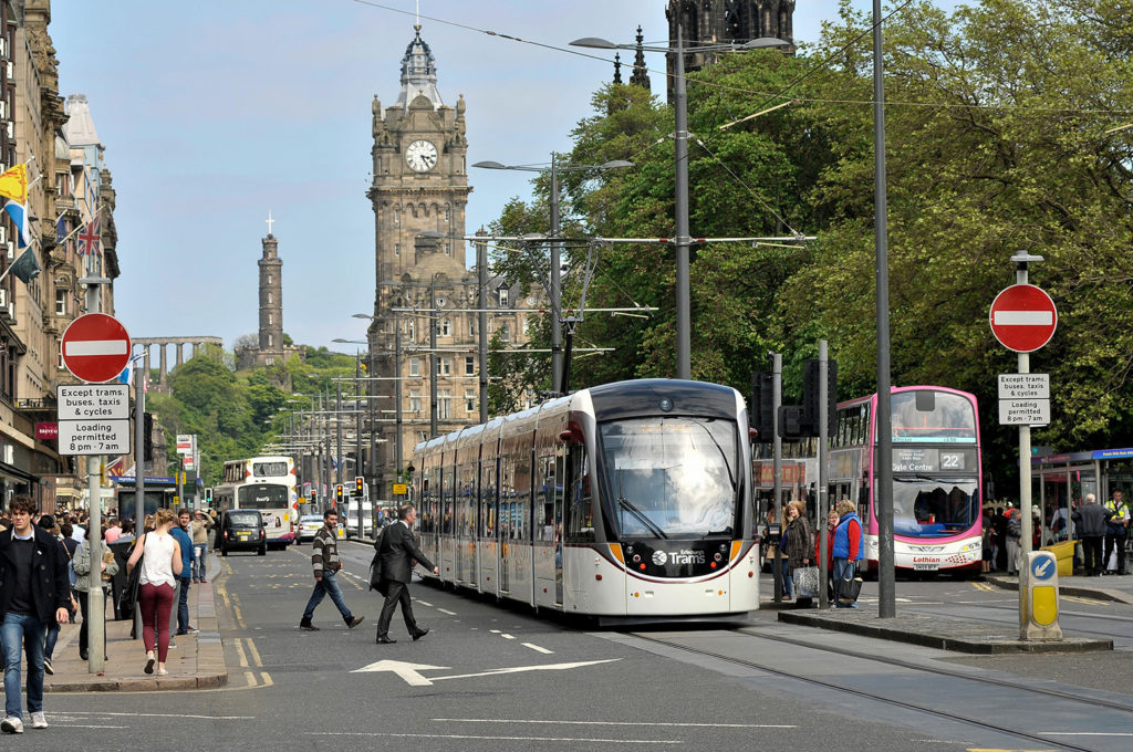 Edinburgh, Scotland, UK. 30th May 2014. After 6 years of construction, the tramline through Edinburgh will be open to the public. Credit: Andrew Steven Graham/Alamy Stock Photo E1C9ME