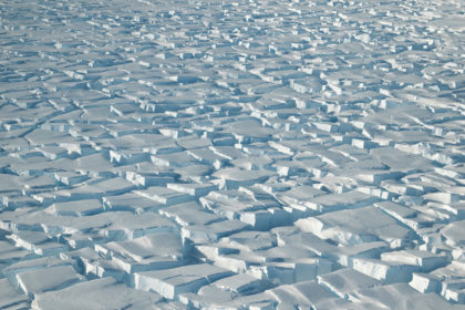 Flight over the Thwaites glacier. Credit: U.S. National Science Foundation & U.S. Antarctic Program