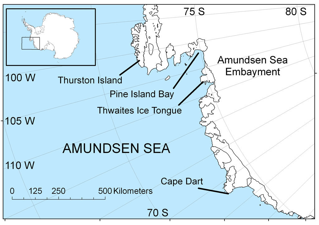 Map of The location of the Amundsen Sea Embayment in Antarctica