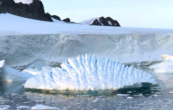 Unusual iceberg at Rothera Research Station, Antarctic Peninsula. Credit: Andrew Shepherd, University of Leeds.