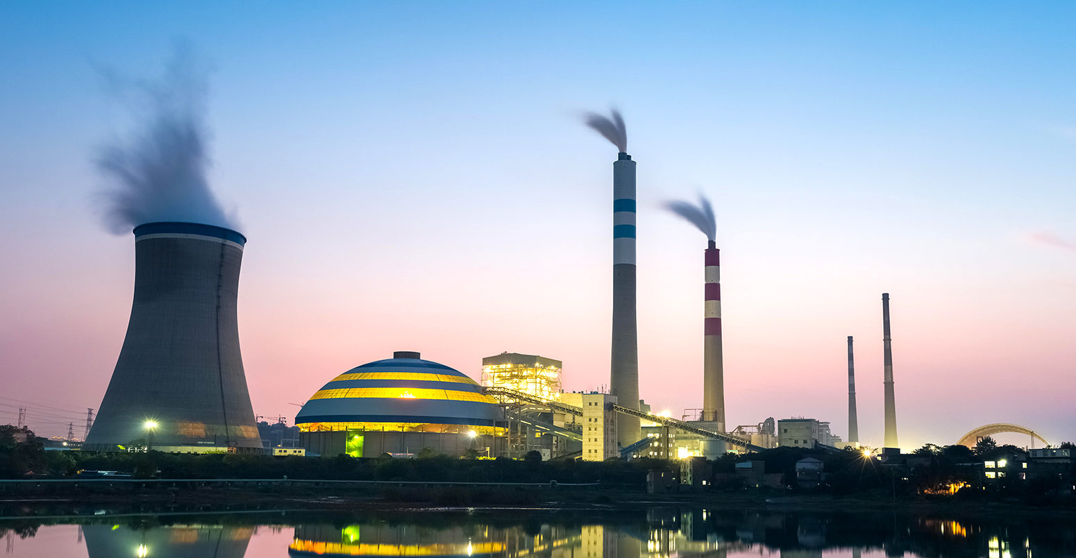 A coal-fired power plant at dusk, China. Credit: Zoonar GmbH / Alamy Stock Photo. EJCD56