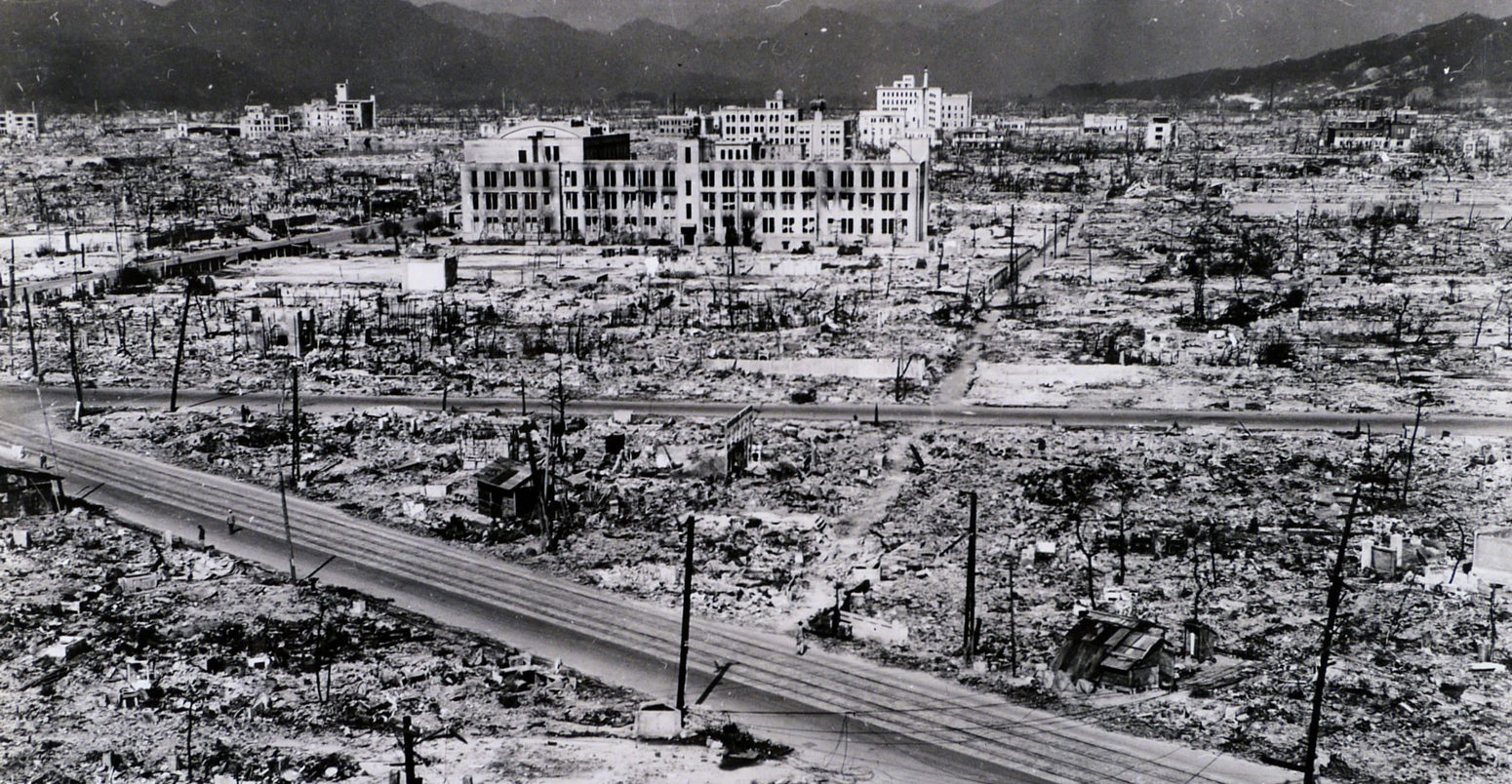 Hiroshima ground taken from Red Cross Hospital 15 October 1945-A3439-e1317586575922 Credit: U.S. National Archives, RG-342-FH-A3439-e1317586575922, via JapanAirRaids.org.