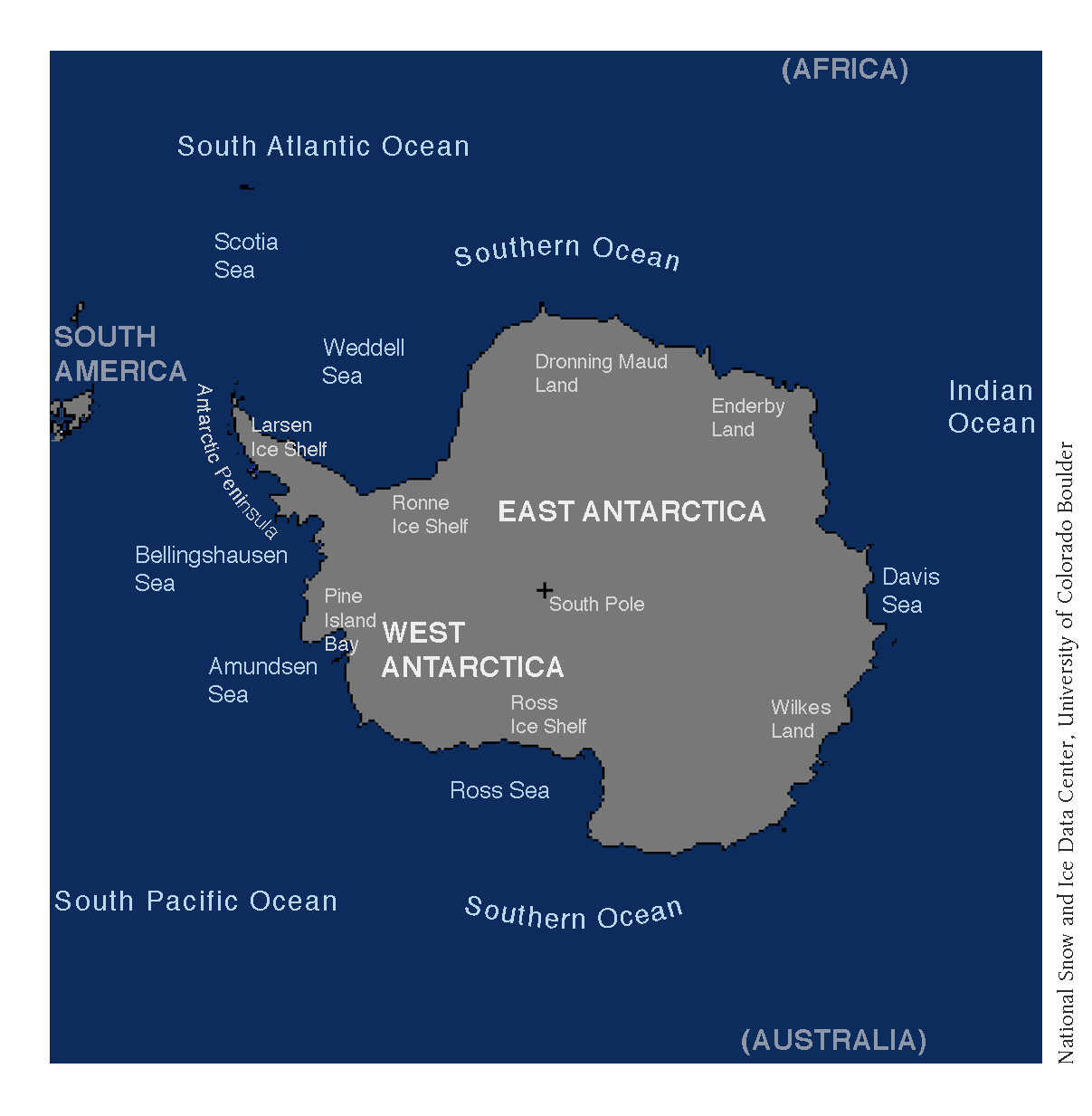 A map of Antarctica. Source: National Snow and Ice Data Center, University of Colorado Boulder