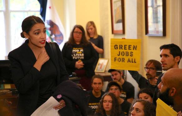 Alexandria Ocasio-Cortez speaks to activists with the Sunrise Movement, 13 November 2018. Credit: Sunrise Movement.