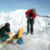 Glaciologists measuring the rate of movement on the Kangerdlussuaq glacier, Greenland. Credit: Steve Morgan / Alamy Stock Photo. DFB4EE