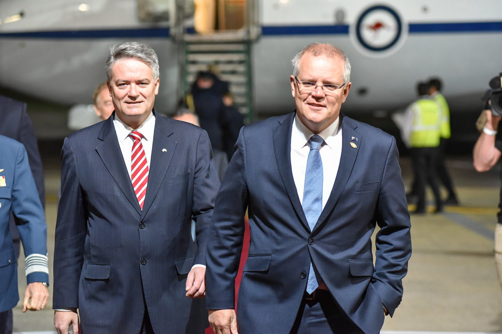 Prime Minister of Australia, Scott Morrison (right), arrives at the G20 in Argentina Credit: G20 Argentina via <a target="_blank" href="https://www.flickr.com/photos/g20argentina/45198522685/in/photolist-qRjf9j-2bS3f6T-2auFzkL-PwEAur-29M6kCd-NJTDpA-29uck7p-M7wjq8-M7wjqP-2aNbeaC-29ucjVn-29ugwVr-M7wj5D-2aNbgkE-NJTEay-29M6fWE-2aNbbjs-2aSxQ3X-QvNR2e-29ucezx-2ecv1iL-2cTitX6-QvNLhp-S912TQ-2db65pf-2ecv4mj-2ecv6VY-QvNPMR-2db5NJN-2aSxPyv">Flickr</a>