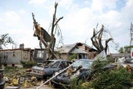 May 27, 2019, Dayton, Ohio, United States: Remains of houses and cars among debris after a tornado struck the area the night before. At least 1 person is dead and 12 injured from the storms that hit western Ohio.