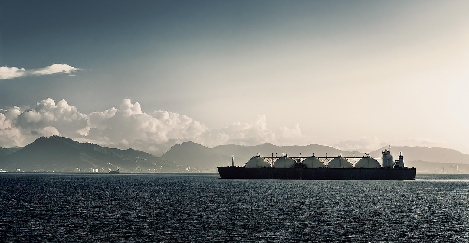 A liquified natural gas carrier ship off the coast of Trinidad and Tobago. Credit: Altin Osmanaj / Alamy Stock Photo.