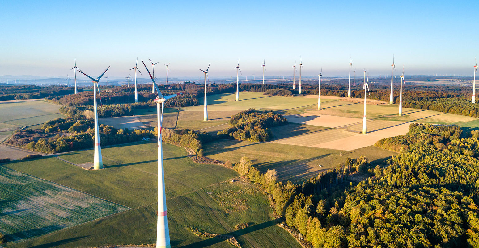 Aerial view of a windfarm in Germany. Credit: Leonid Andronov / Alamy Stock Photo.