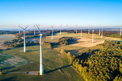 Aerial view of a windfarm in Germany. Credit: Leonid Andronov / Alamy Stock Photo.
