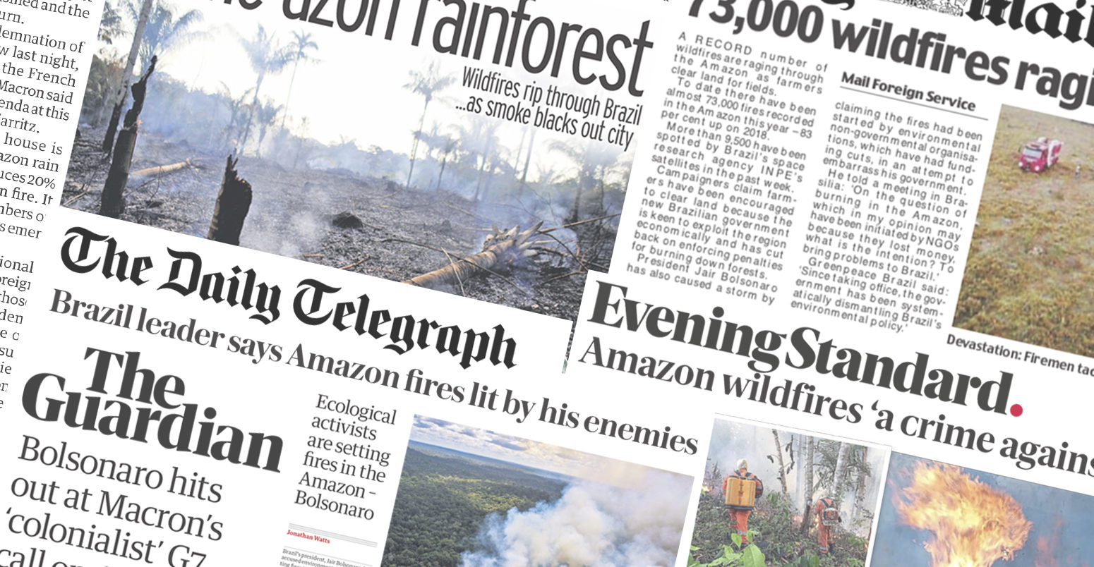 Amazon fires media reaction August 2019. Graphic: Carbon Brief.