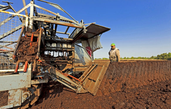 Peat-cutting in Goldenstedt Moor, Germany. Credit: blickwinkel / Alamy Stock Photo. EBTGWY
