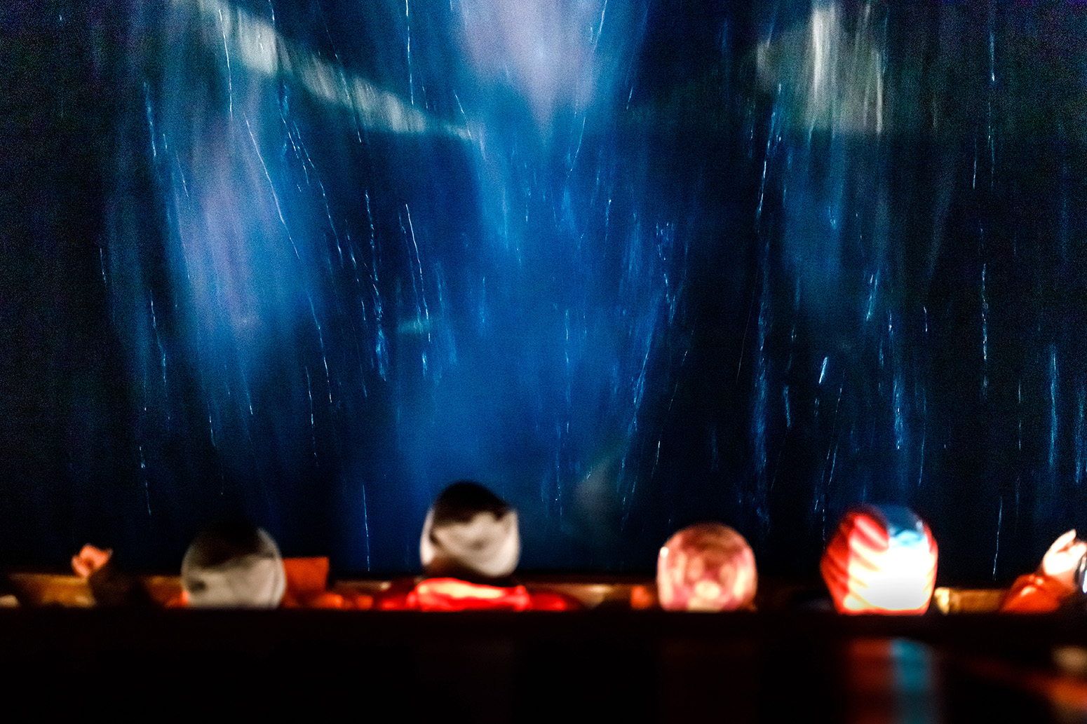 MOSAiC scientists peer over the stern of the Akademik Fedorov to watch bioluminesce. 