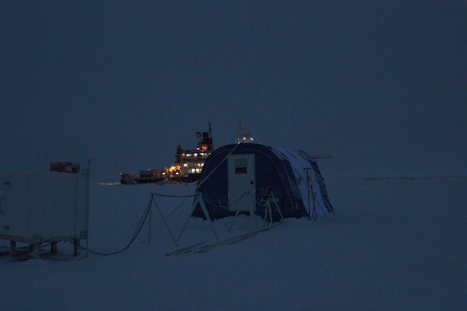 MOSAiC’s “Ocean City” viewed in the darkness of polar night. 