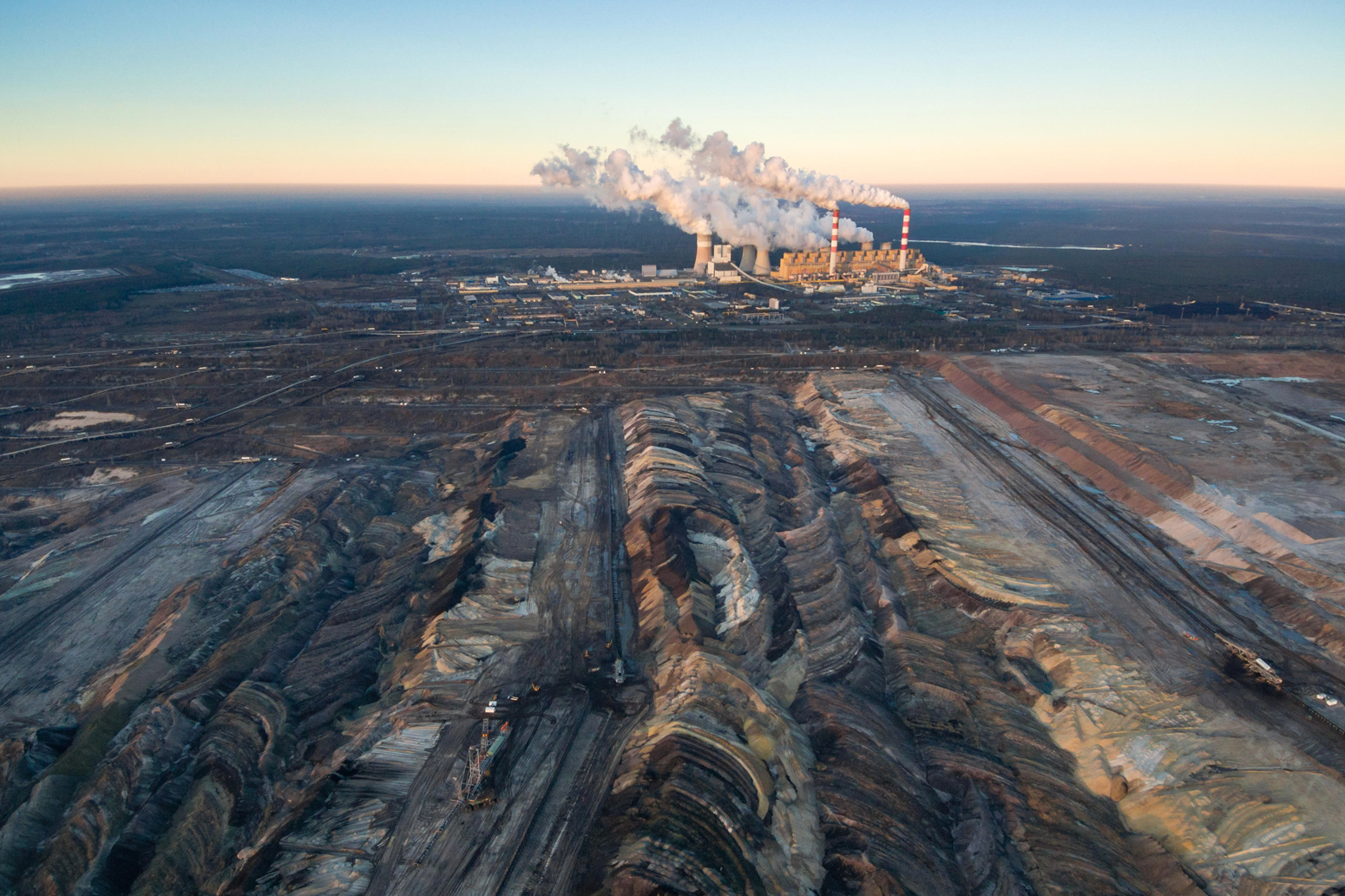 Aerial view of open-cast coal mine Belchatow, Poland. Credit: Łukasz Szczepanski / Alamy Stock Photo