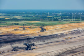 Lignite mining Garweiler, RWE power. Borschemich, Lower Rhine, Germany. 19 June 2017.