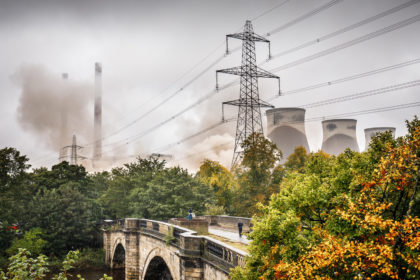 Four massive cooling towers at the Ferrybridge C coal fired power station are destroyed in a controlled explosion. Ferrybridge, near Leeds, UK. 13 October 2019. Credit: Ian Wray / Alamy Stock Photo