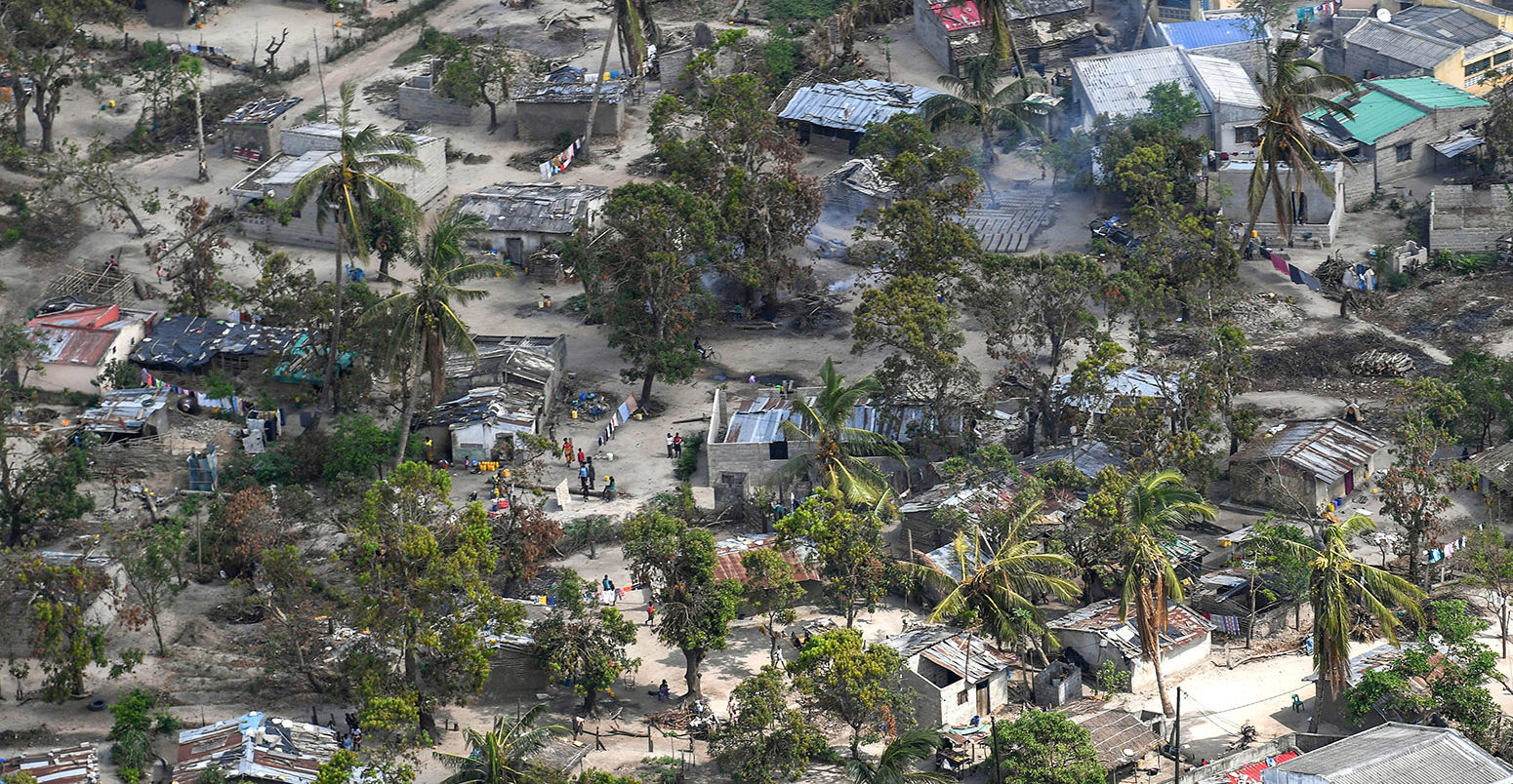 Aerial view of the aftermath of Cyclone Idai, near Bebedo, Mozambique. 8 April 2019. Credit: US Air Force Photo / Alamy Stock Photo.