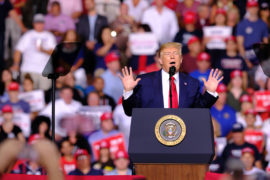 President Donald Trump speaks at a campaign rally in 2019. Credit: SOPA Images Limited / Alamy Stock Photo.