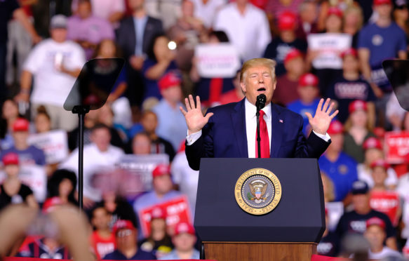 President Donald Trump speaks at a campaign rally in 2019. Credit: SOPA Images Limited / Alamy Stock Photo.