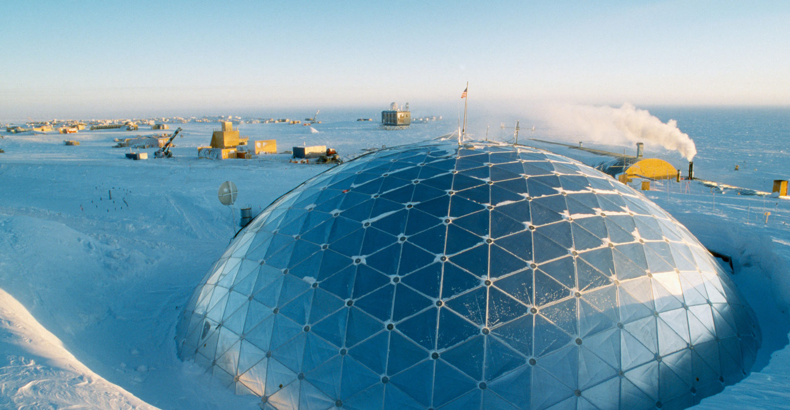 The geodesic dome exterior which covers essential buildings, US Amundsen Scott South Pole Station, South Pole.