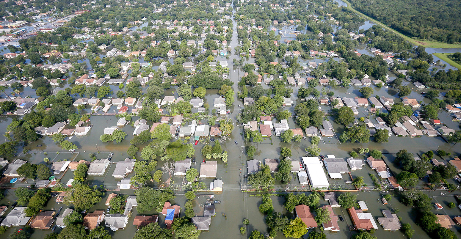 Aerial view of flooding caused by Hurricane Harvey in Houston, Texas, on 31 August 2017. Credit: UPI / Alamy Stock Photo. W03888