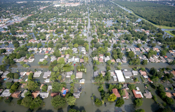 Aerial view of flooding caused by Hurricane Harvey in Houston, Texas, on 31 August 2017. Credit: UPI / Alamy Stock Photo. W03888