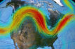 Visualisation using NASA's MERRA dataset to model the jet stream over North America, between June and July, 1988. Credit: Science History Images / Alamy Stock Photo. T81PF2