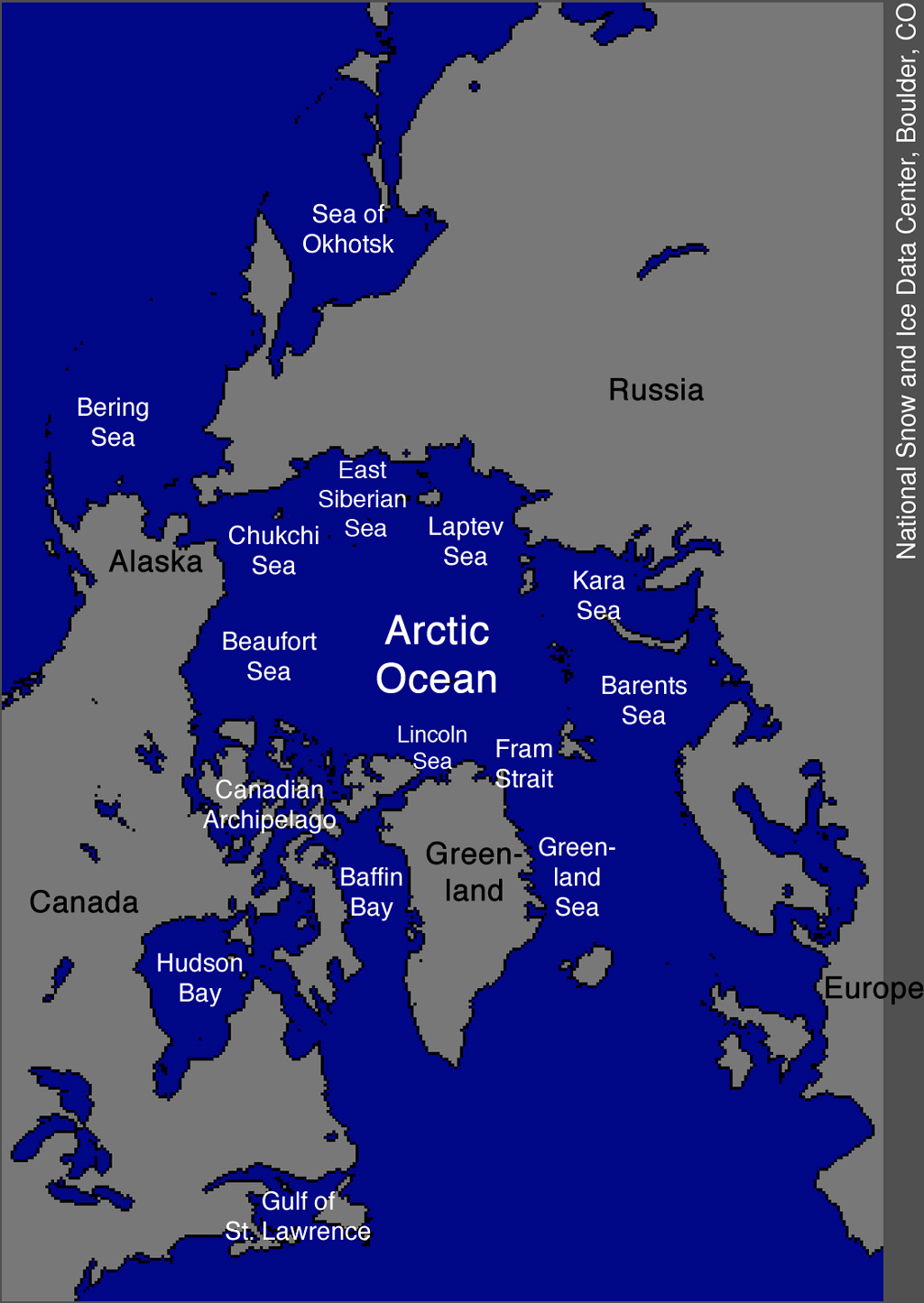 A map of the Arctic Ocean. 