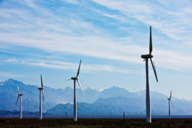 Wind mills in Dabancheng Wind Farm, Xinjiang Uyghur Autonomous Region, China.