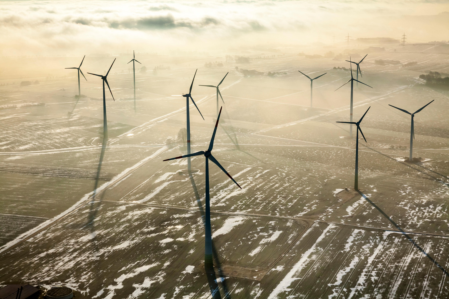 Wind farm in cloudy morning light at Madfeld, Germany