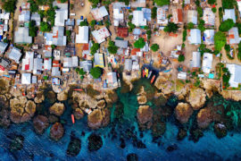 Aerial view of fishing village in Honiara, Solomon Islands