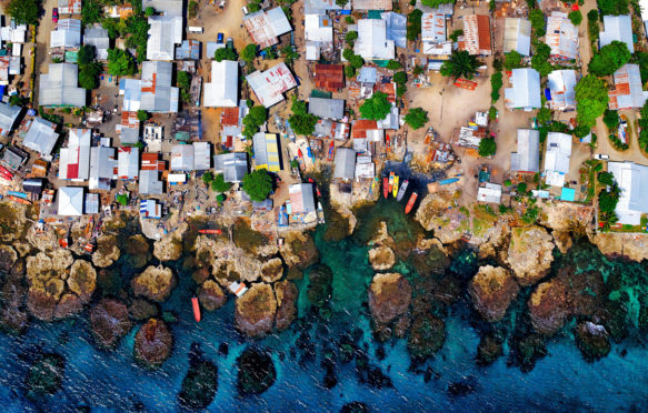 Aerial view of fishing village in Honiara, Solomon Islands