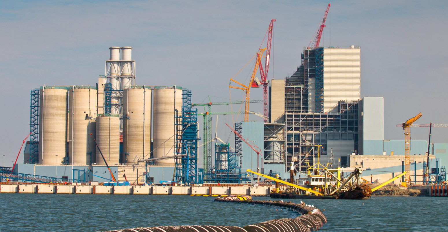 Building activity at a new coal fired electric power plant in China