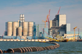 Building activity at a new coal fired electric power plant in China