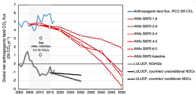 Mismatch in the land CO2 flux estimates between NGHGIs and pledged future NDCs and global models