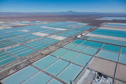 Evaporation ponds of the Sociedad Quimica Mineral de Chile lithium mine in Salar de Atacama