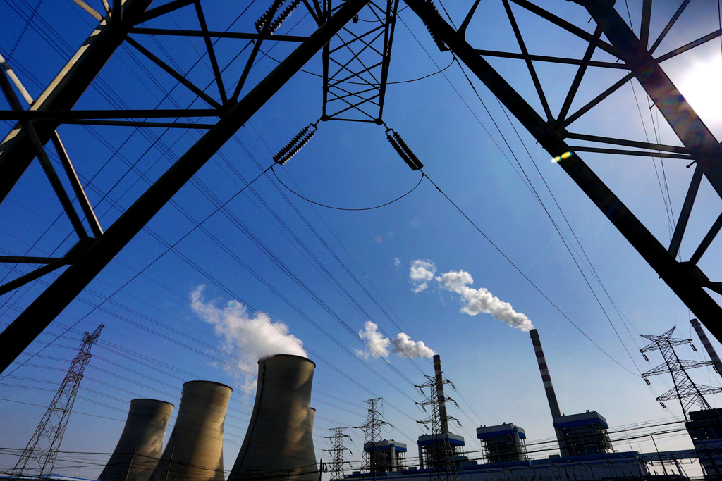 Dense power grid around a Huaneng Power Plant in Huaian