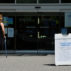 A woman enters a cooling centre during the scorching weather of a heatwave in Vancouver