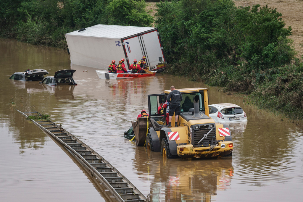 Flood damage in Erfstadt, Germany after heavy rain