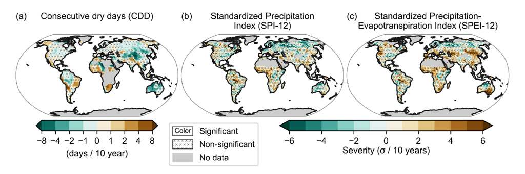 Observed linear trend for consecutive dry days IPCC