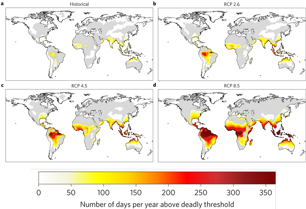 The number of days that countries were exposed to deadly heat conditions