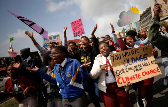 Young activists march as part of the Global Climate Strike of the movement Fridays for Future, in Cape Town. Credit: Reuters / Alamy Stock Photo.