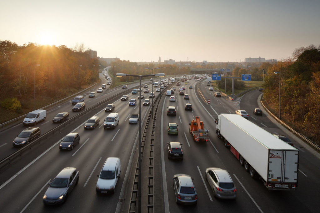 Rush-hour traffic in Berlin, Germany.