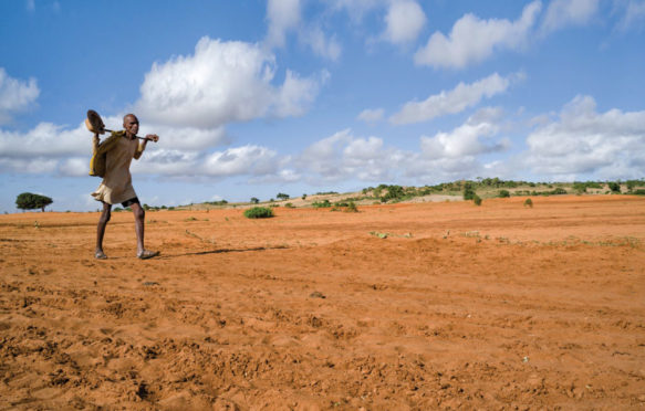 A man walking in the dried-out field in Andranosira