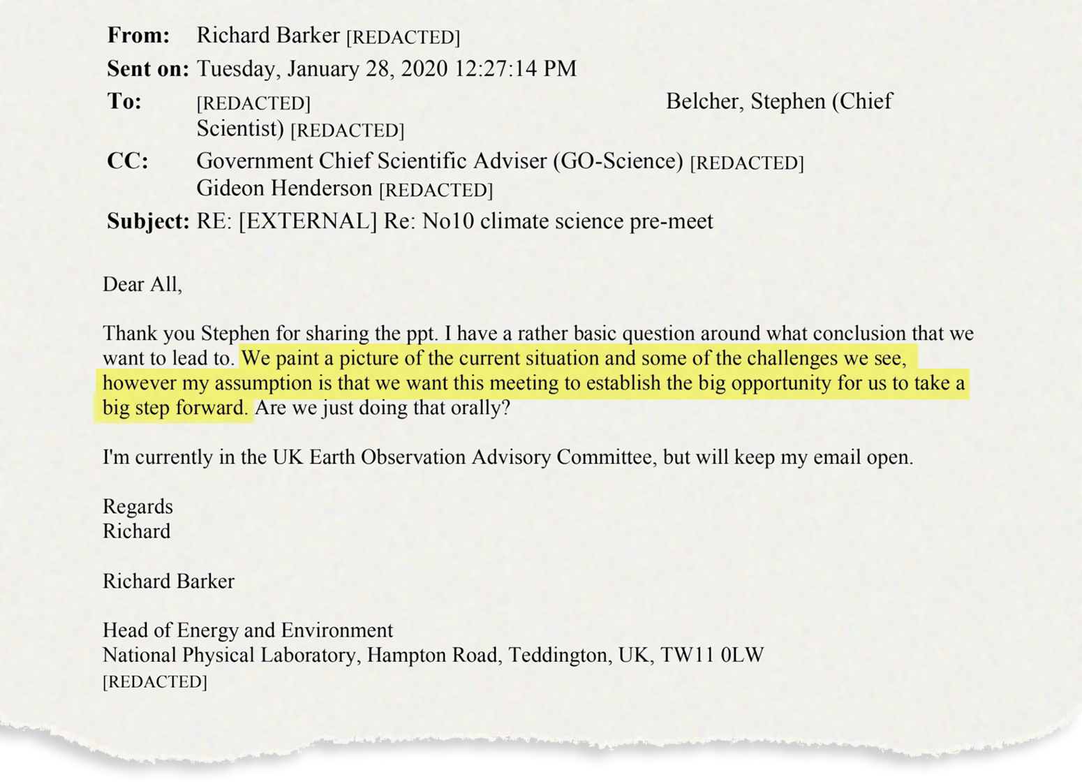 Conclusions and opportunity to address climate change discussed for No10 teach-in