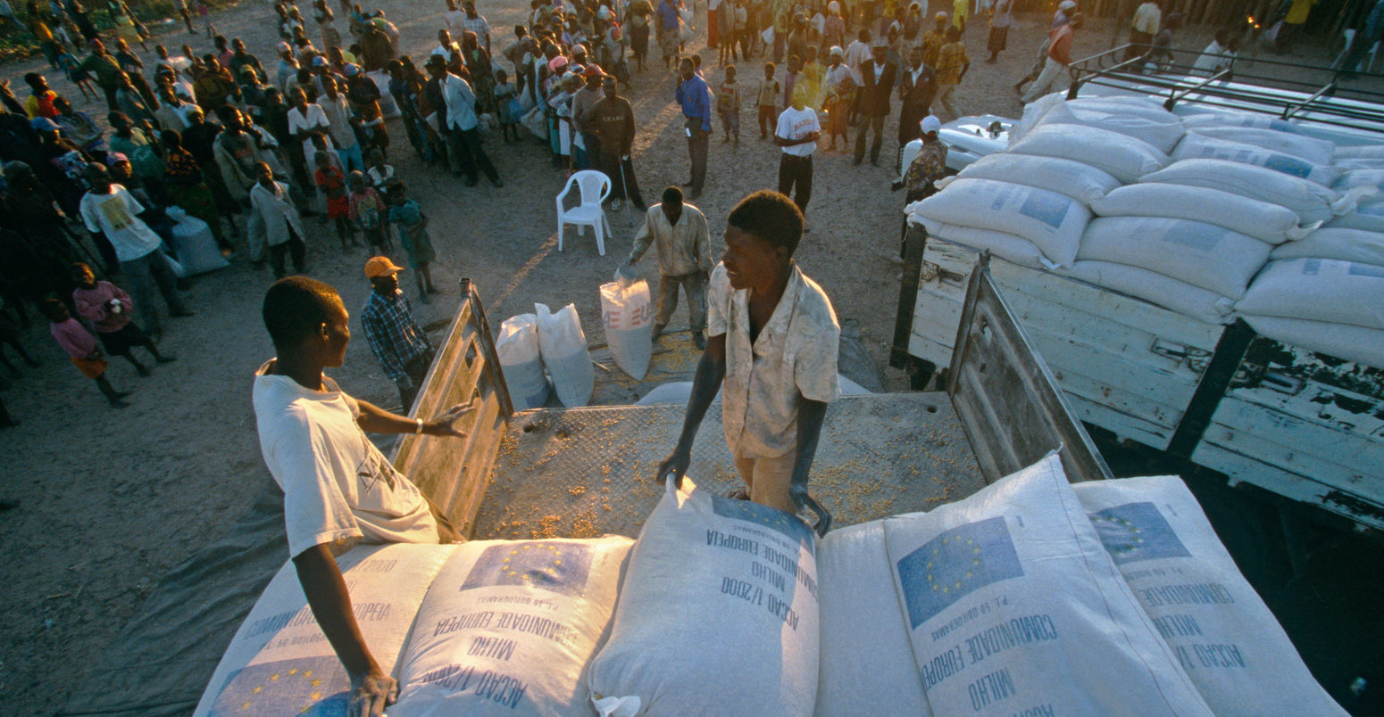 Food aid for displaced people at a camp in Angola