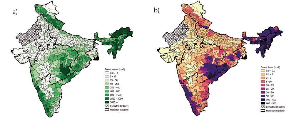 Forest cover in Jammu and Kashmir, and Ladakh districts of India