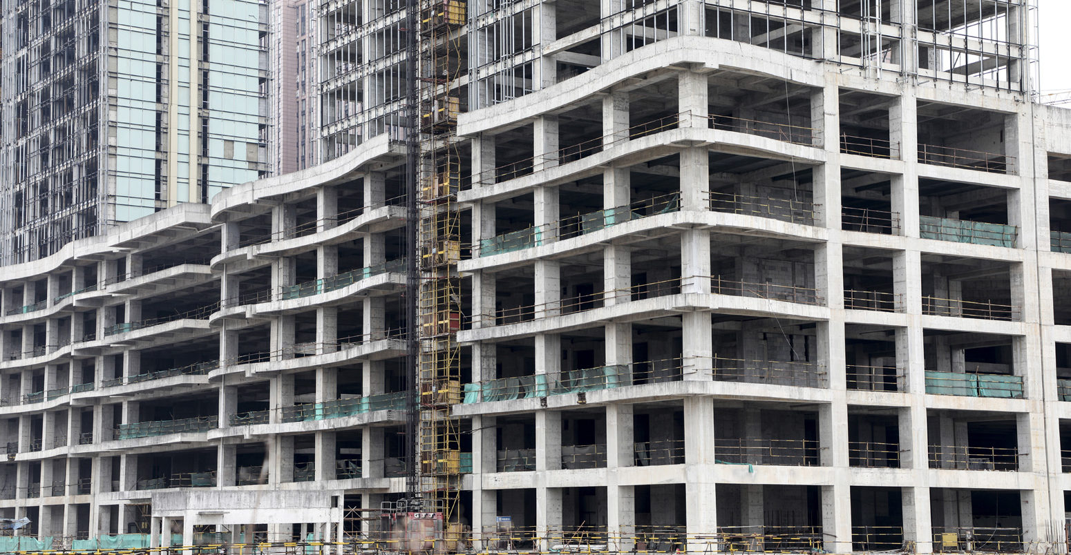 A block of half-built flats is left abandoned in Shanghai